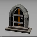 Detailed Medieval Architecture Stone Arch Doorway With Wooden Door Metal Straps And Ring