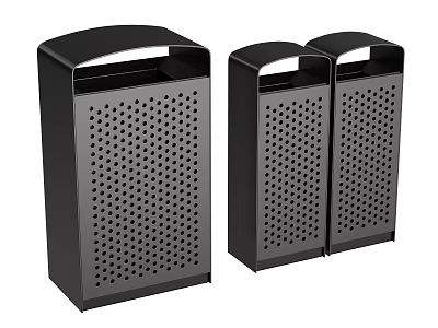 Black Perforated Design Trash Bins Set of Three Modern Waste Containers 3d model