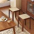 Wooden Stools With Light Woven Seats In Cozy Indoor Wooden Furniture Setting