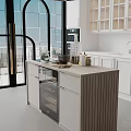 Modern Open Kitchen Interior With White Cabinets Glass Doors And Island Countertop