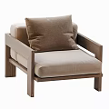 Simple Design Leisure Chair With Wooden Frame And Beige Cushion Pillow