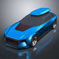 Blue Futuristic Concept Car With Sleek Body Silver Wheels And Roof Structure