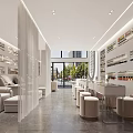 Modern Beauty Hair Salon Interior Design With Marble Reception Counter Round Mirror And Comfortable Sofa