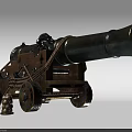 Historical Antique Cannon Weapon with Wooden Carriage Ropes Wheels and Cannonballs