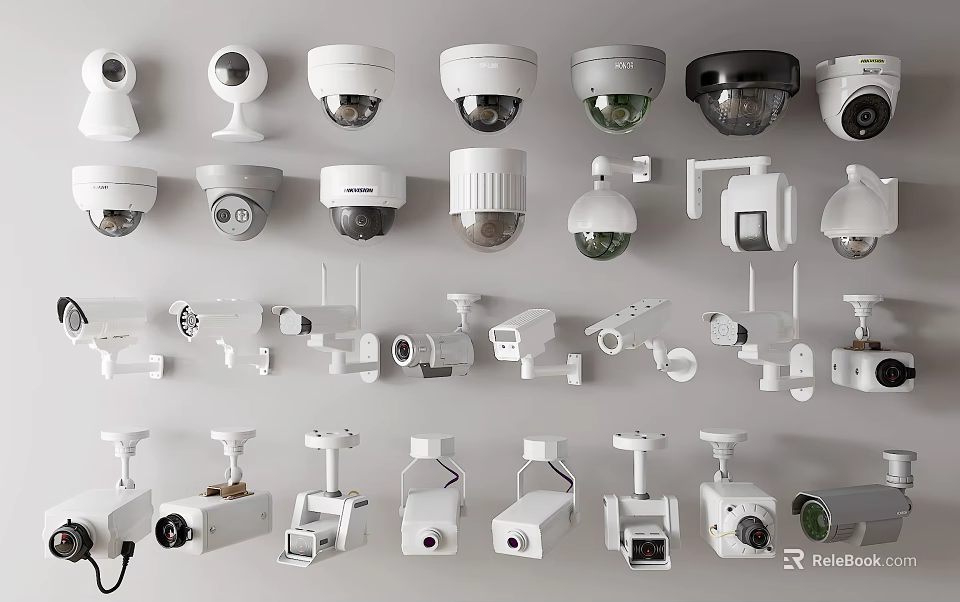 Assorted Security Camera Varieties Featuring Dome Bullet And Wireless Surveillance Devices 3d model