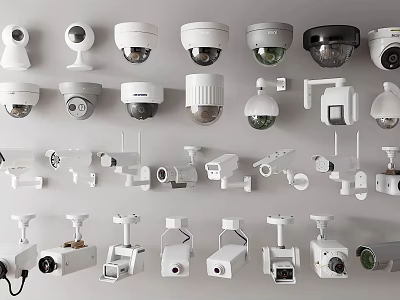 Assorted Security Camera Varieties Featuring Dome Bullet And Wireless Surveillance Devices 3d model
