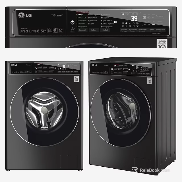 Modern Black Front Loading Washing Machine With Sleek Design Transparent Door And Control Panel 3d model 