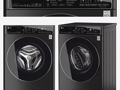 Modern Black Front Loading Washing Machine With Sleek Design Transparent Door And Control Panel 3d model