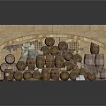 Traditional Wine Cellar Interior With Oak Barrels Archway Walls And Wooden Shelves