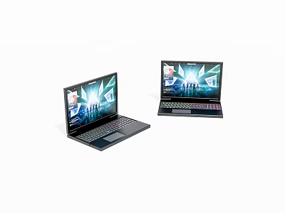 Two High Performance Gaming Laptops Featuring Vibrant Displays And RGB Keyboards With Dynamic Screen Content 3d model