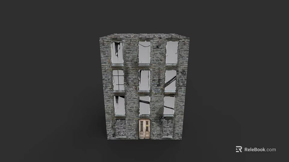 Traditional Garden Landscape With Old Stone Building Windows And Wooden Door 3d model 