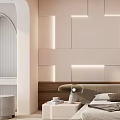 Modern Bedroom Interior Design With Illuminated Wall Panels Bed Nightstands And Wooden Floor