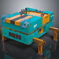 Turquoise And Yellow Industrial Machine With 9P Logo And BRINKMANN Support Stands