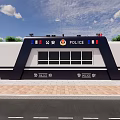 Public Security Police Station Exterior With Blue White Structure And Roadside Trees