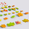 Vibrant Maple Leaves In Various Colors Scattered On White Background 3d model
