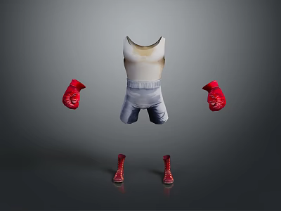 White Tank Top Gray Shorts With Red Boxing Gloves And Shoes 3d model