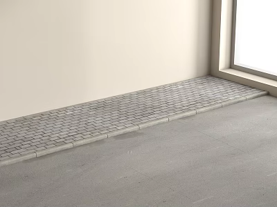 Road Infrastructure Gray Brick Paved Surface With Gray Tile Floor In Corner Area Near Window 3d model