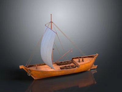 Handcrafted Wooden Sailboat Model With White Sail And Intricate Hull Details 3d model