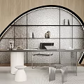 Desk and Chair Combination Decorative Bookshelf 3d model