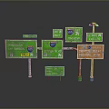 Green And Orange Highway Road Signs With Direction Indicators Distance Markers And Location Names