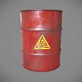 Industrial Equipment Red Metal Barrel With Yellow Warning Sign For Storage