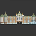 Elegant European Style Building With Green Domes Arched Doorway Yellow White Facades And Glass Structure