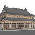 Ancient Chinese Traditional Architecture with Blue Roof Curved Eaves Wooden Brackets and Carvings