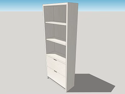 White Modern Bookcase with Multiple Open Shelves and Bottom Storage Drawers 3d model