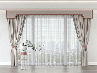 New Chinese Curtain light gray Fabric Curtain Gauze Curtain 3d model