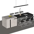 Modern Bar Counter With Sleek Design Marble Top Metal Chairs And Vase Decoration