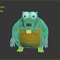 Cartoon Green Creature Character With Big White Eyes Black Nose Orange Belly And Pink Paws