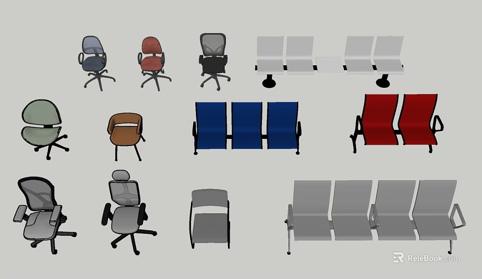 Different Styles Of Modern Office Chairs With Ergonomic Designs And Comfortable Backrests 3d model 