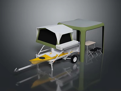 Modern Outdoor Furniture Portable Kitchen Trailer With Tent Table And Chairs Set 3d model