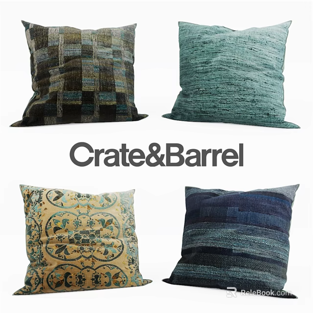 Crate&Barrel Stylish Decorative Pillows Featuring Geometric Striped And Floral Patterns 3d model 