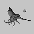 3D Render Of Large Horned Beetle With Spread Wings And Colorful Cube