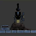 3D Rendered Scenic Landscape with Blue Tile Platform Mechanical Device and Small Box