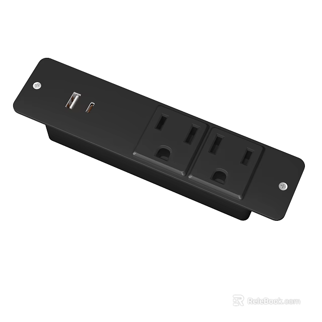 Black Compact Power Strip With Multiple Outlets And USB Charging Ports 3d model 