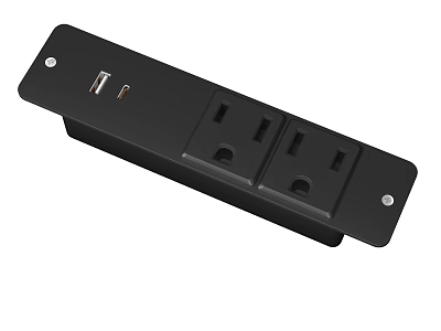 Black Compact Power Strip With Multiple Outlets And USB Charging Ports 3d model