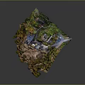Ancient Stone Castle On Rocky Hill Surrounded By Lush Trees And Historic Tower Structures