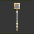 Intricate Sculpture Carving On Decorative Hammer With Gold Accents And Spiral Handle