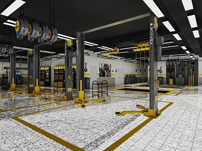 4S Auto Service Workshop With Modern Car Lifts Professional Tools And Clean Equipment Area 3d model