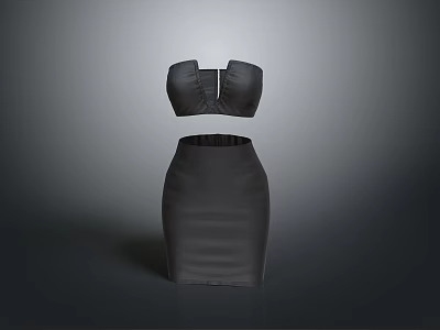 Black Strapless Top And High Waisted Fitted Skirt Fashion Outfit Set 3d model