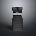Black Strapless Top And High Waisted Fitted Skirt Fashion Outfit Set