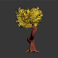 Cartoon Scene Featuring Colorful Tree With Yellow Leaves Red Trunk And Stones