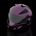Shiny Purple Motorcycle Helmet With Green Tinted Visor And Aerodynamic Shape