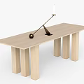 Minimalist Light Wood Dining Table With Brass Sculpture And Rectangular Design 3d model