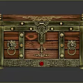 Vintage Wooden Chest With Brass Decorative Rivets Lock And Lion Handles