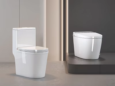 Two Modern White Toilets In Minimalist Bathroom Interior With Sleek Design 3d model