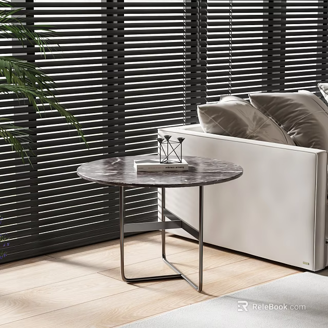Modern Round Side Table With Marble Surface And Metal Frame Next To Sofa 3d model 