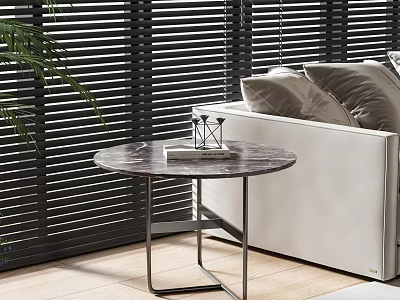 Modern Round Side Table With Marble Surface And Metal Frame Next To Sofa 3d model